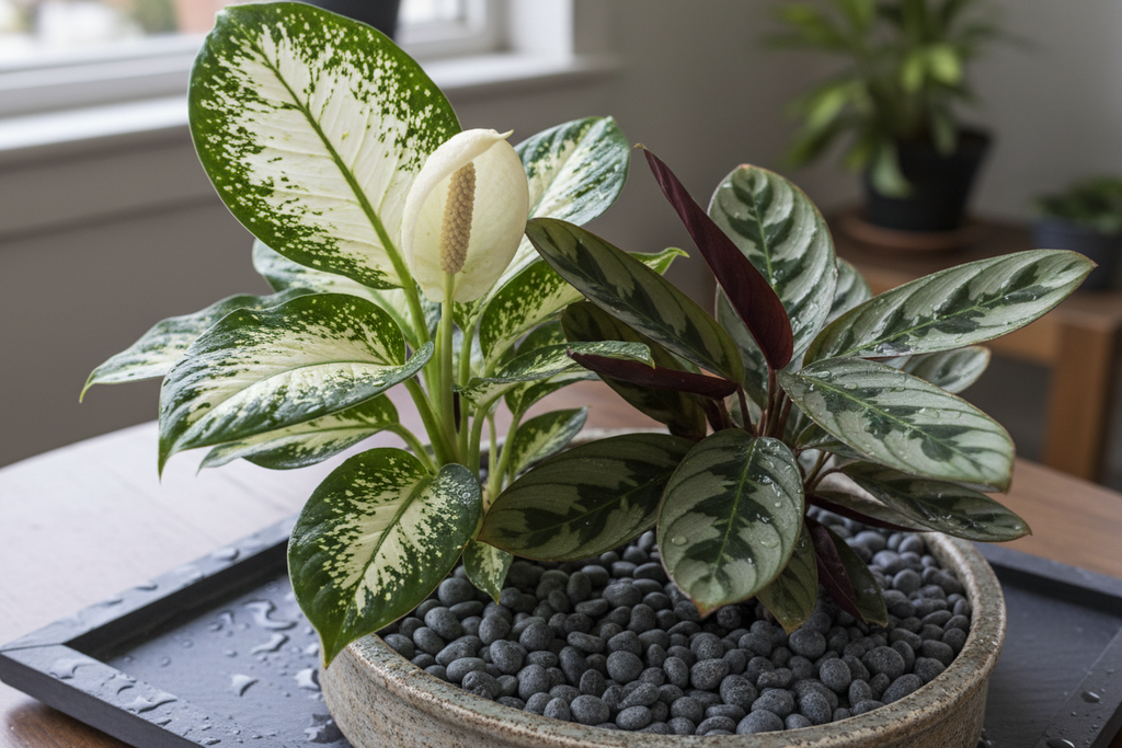 Dieffenbachia bold spathe and Ctenanthe grey creating nexus nurtured