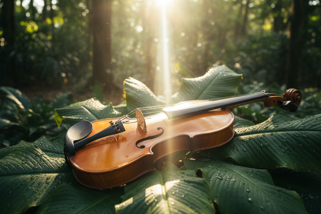 Fiddle Leaf Fig violin-shaped leaves broad and polished with sunbeam