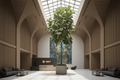 Reception Fiddle Leaf Fig in concrete plinth creating dramatic foyer majesty