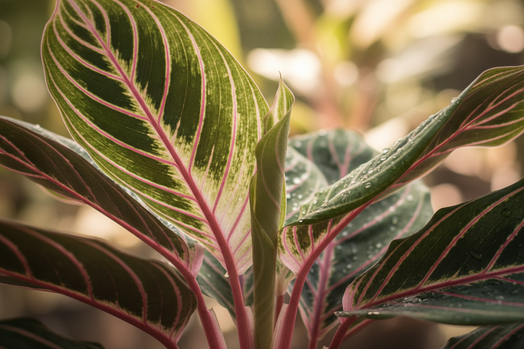 Stromanthe triostar pink veins in dynamic prayer fold