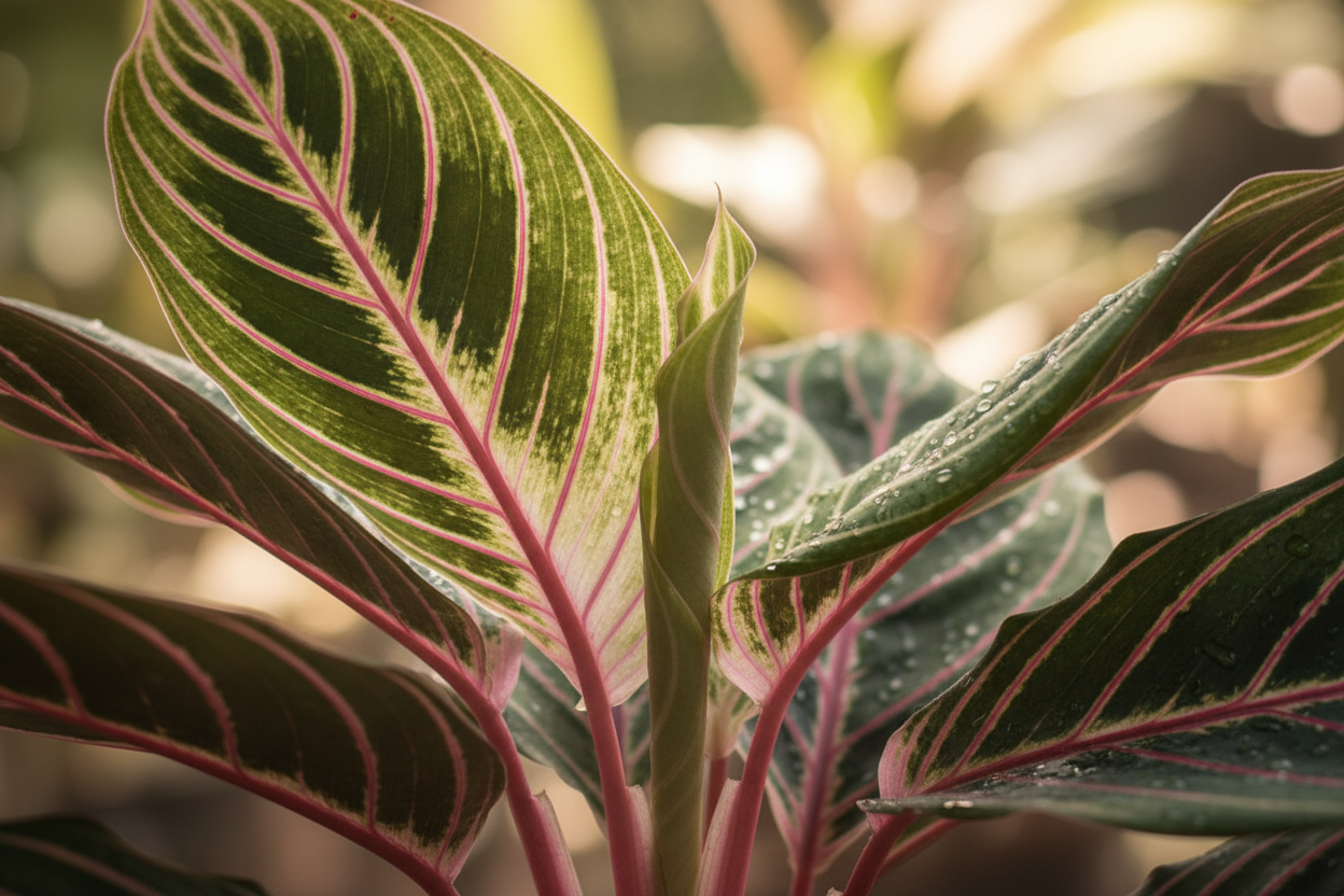 Stromanthe triostar pink veins in dynamic prayer fold