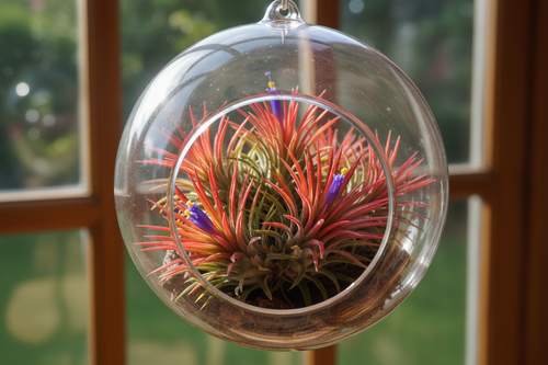 Tillandsia ionantha blooming red in natural light