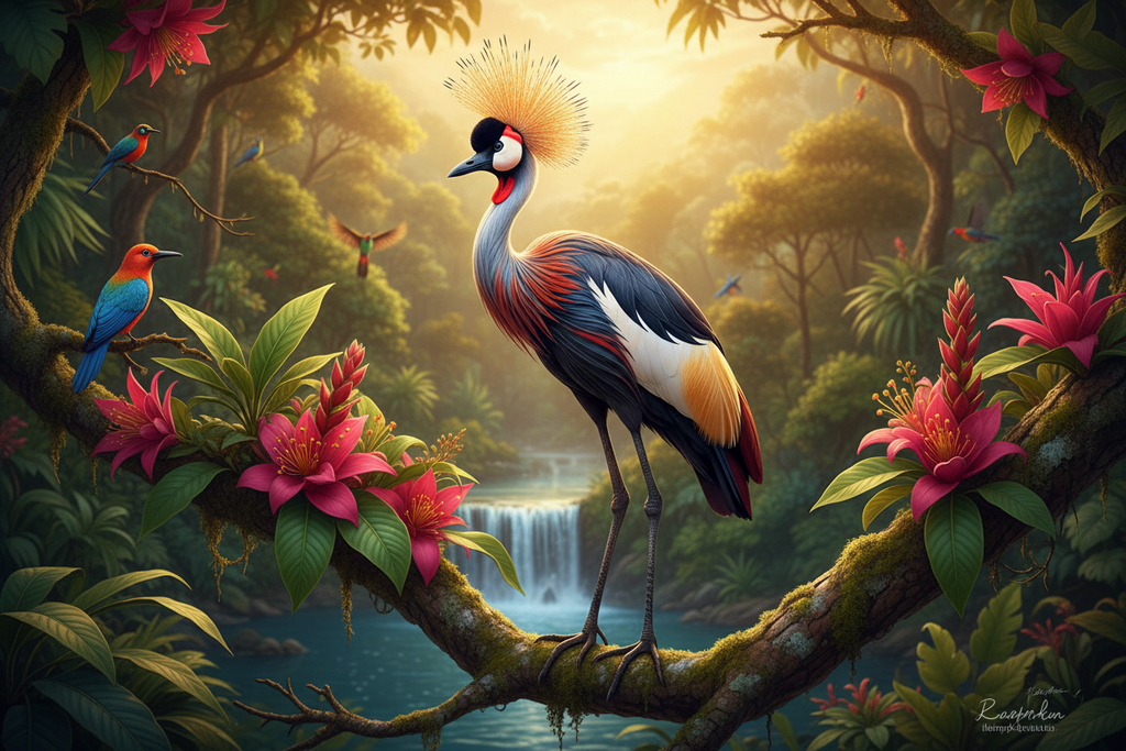 Bird of Paradise orange crane bloom exotic perch vibrant