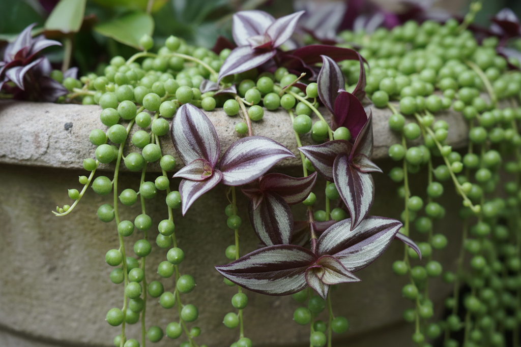 String of Pearls beaded trail and Tradescantia zebrina purple zebra stripe